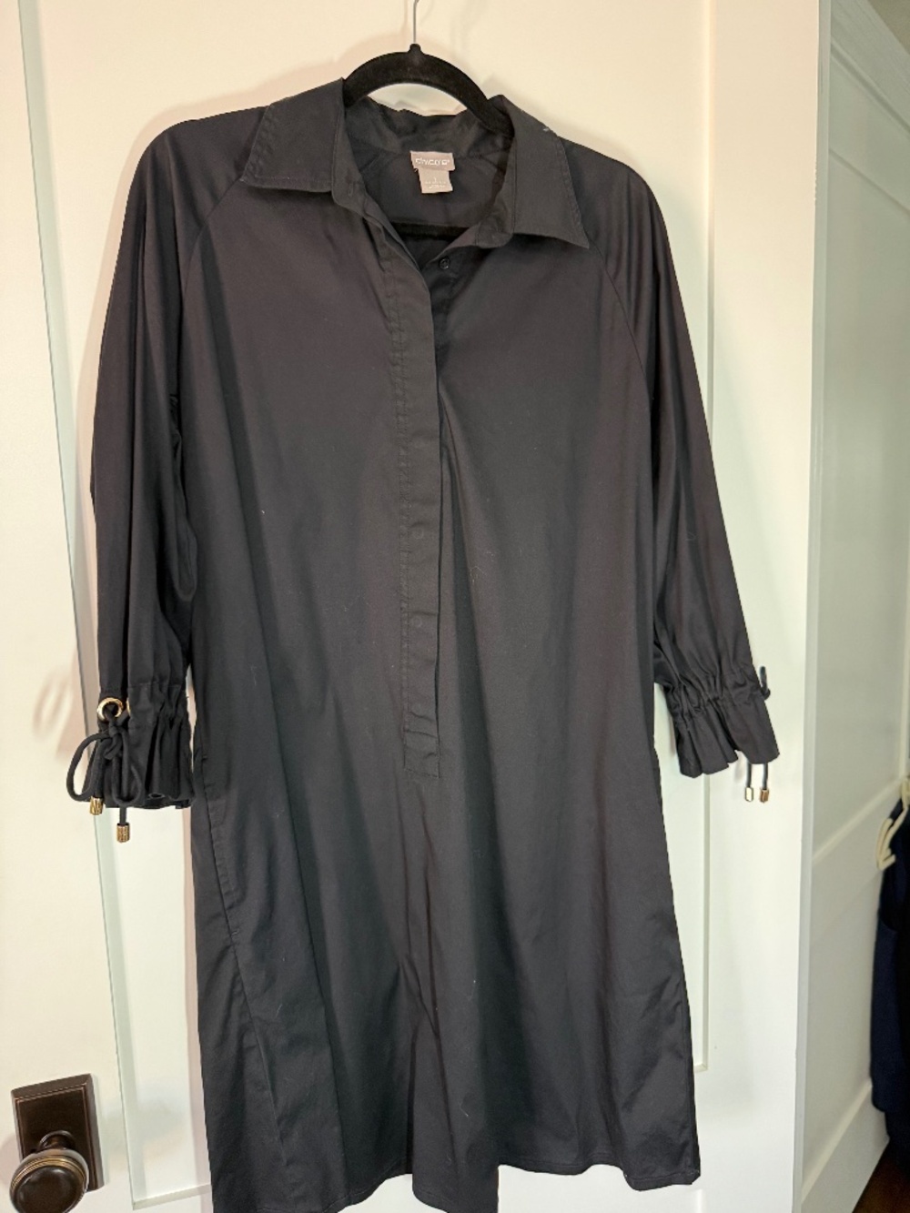 Chico’s Black Shirt Dress Size 1 (US 8/10) 3/4 Sleeve Popover Teacher Dress